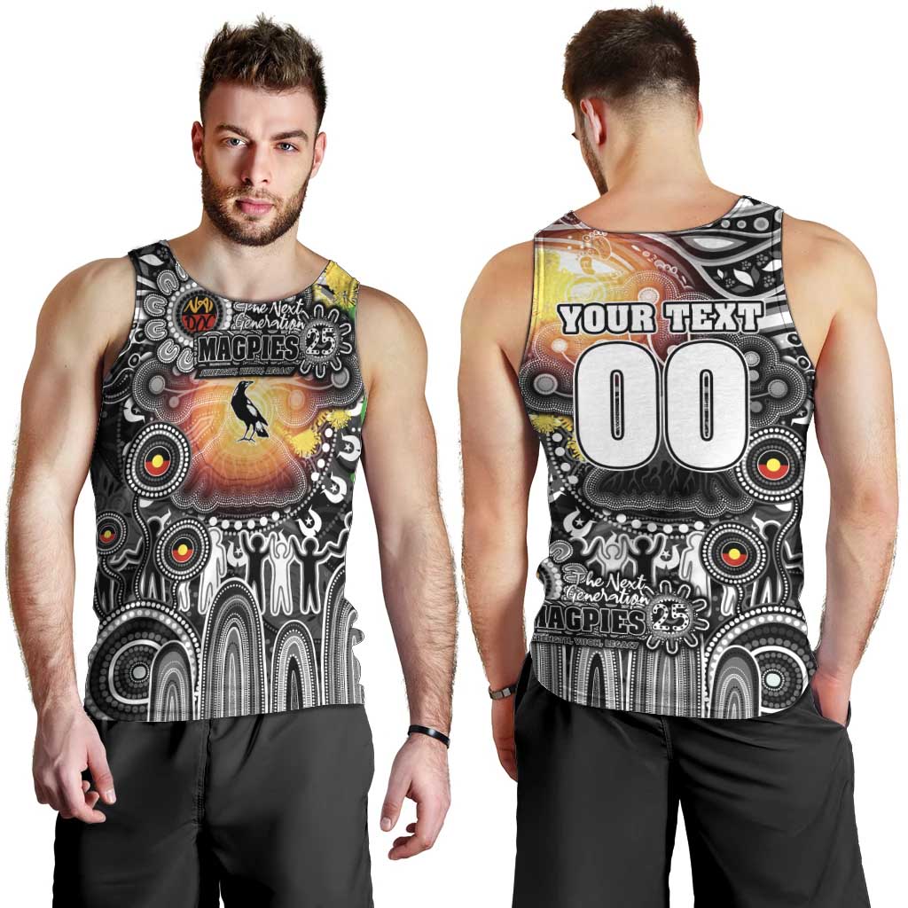 Personalised NAIDOC Week 2025 Magpies Football Men Tank Top Aboriginal Dot Painting