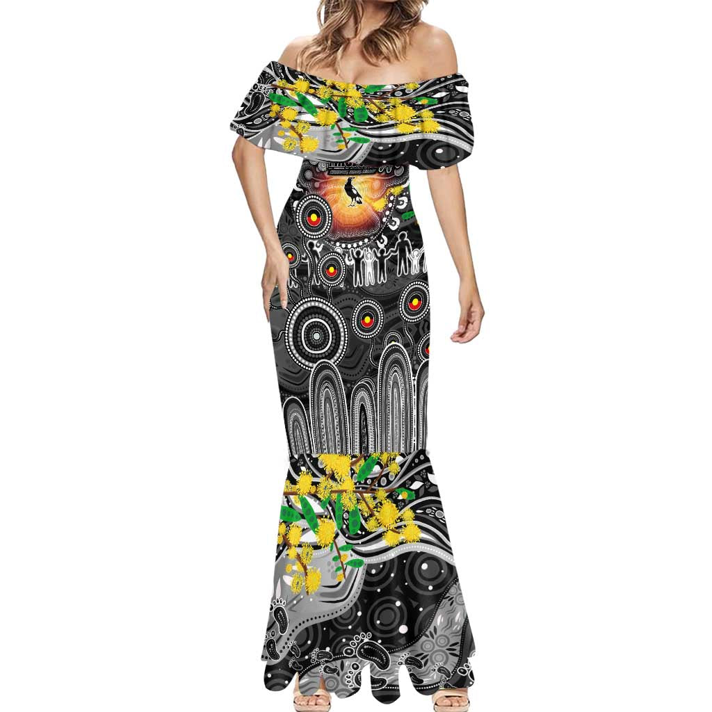 Personalised NAIDOC Week 2025 Magpies Football Mermaid Dress Aboriginal Dot Painting