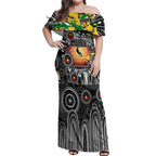 Personalised NAIDOC Week 2025 Magpies Football Off Shoulder Maxi Dress Aboriginal Dot Painting