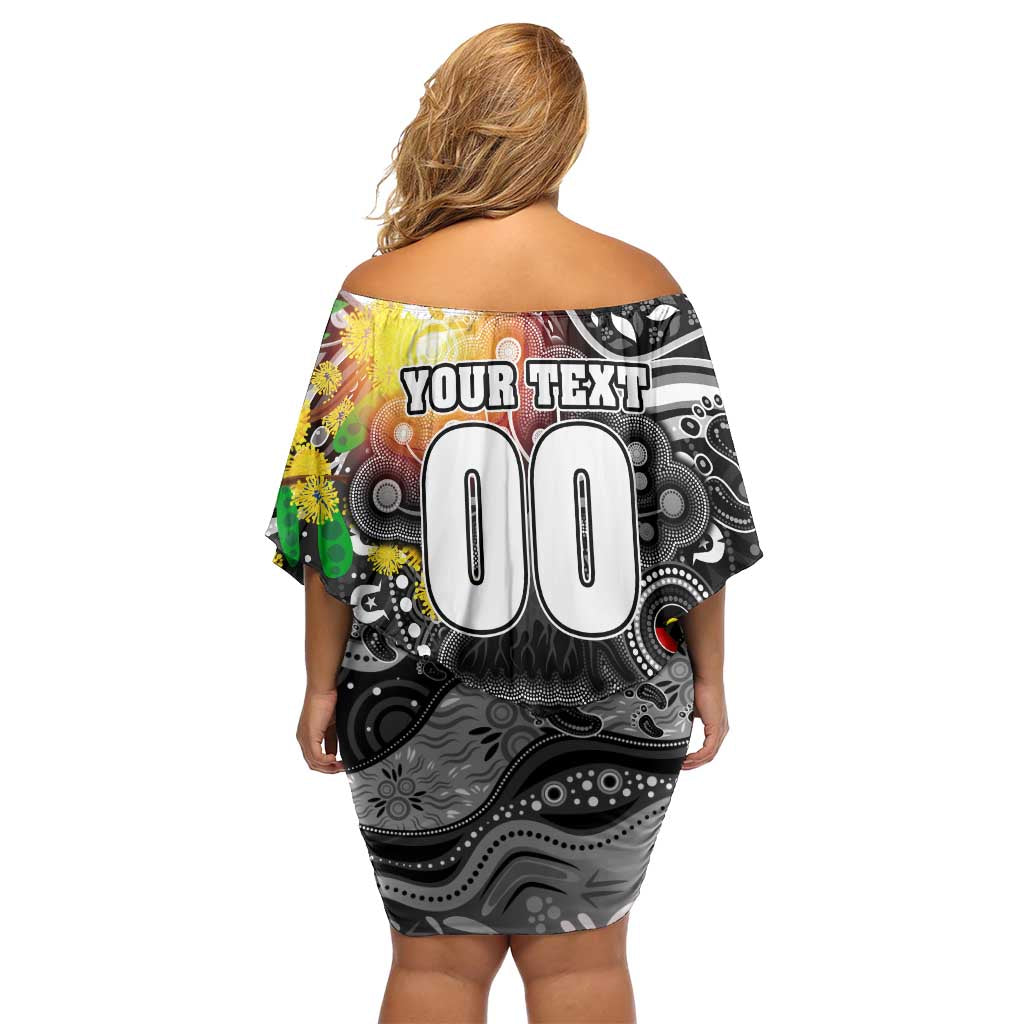 Personalised NAIDOC Week 2025 Magpies Football Off Shoulder Short Dress Aboriginal Dot Painting