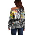 Personalised NAIDOC Week 2025 Magpies Football Off Shoulder Sweater Aboriginal Dot Painting