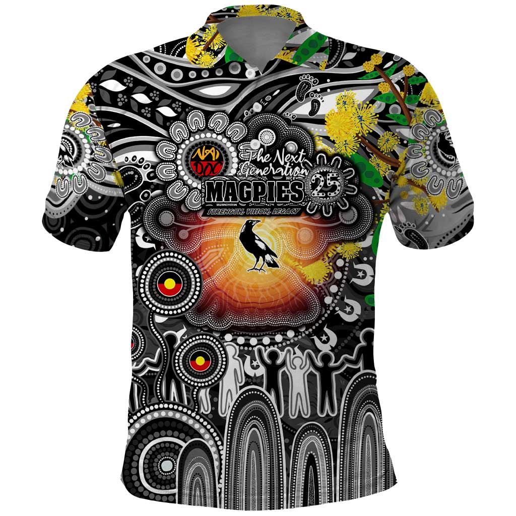 Personalised NAIDOC Week 2025 Magpies Football Polo Shirt Aboriginal Dot Painting