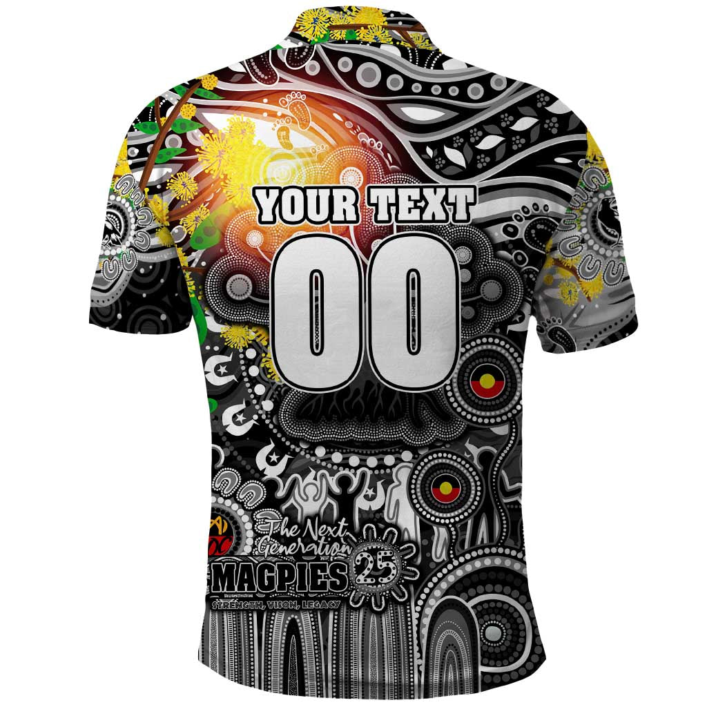 Personalised NAIDOC Week 2025 Magpies Football Polo Shirt Aboriginal Dot Painting