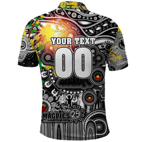 Personalised NAIDOC Week 2025 Magpies Football Polo Shirt Aboriginal Dot Painting