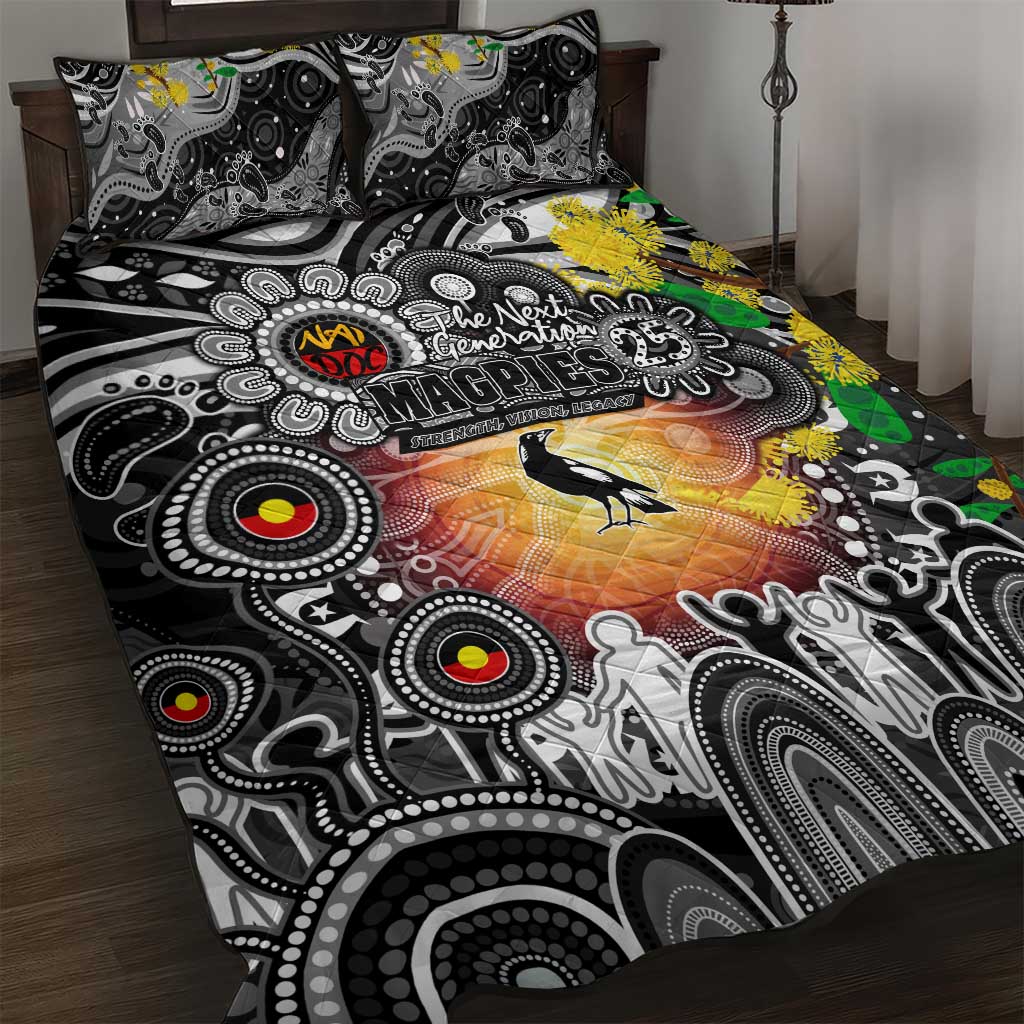 NAIDOC Week 2025 Magpies Football Quilt Bed Set Aboriginal Dot Painting