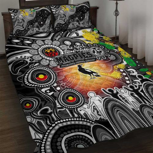 NAIDOC Week 2025 Magpies Football Quilt Bed Set Aboriginal Dot Painting