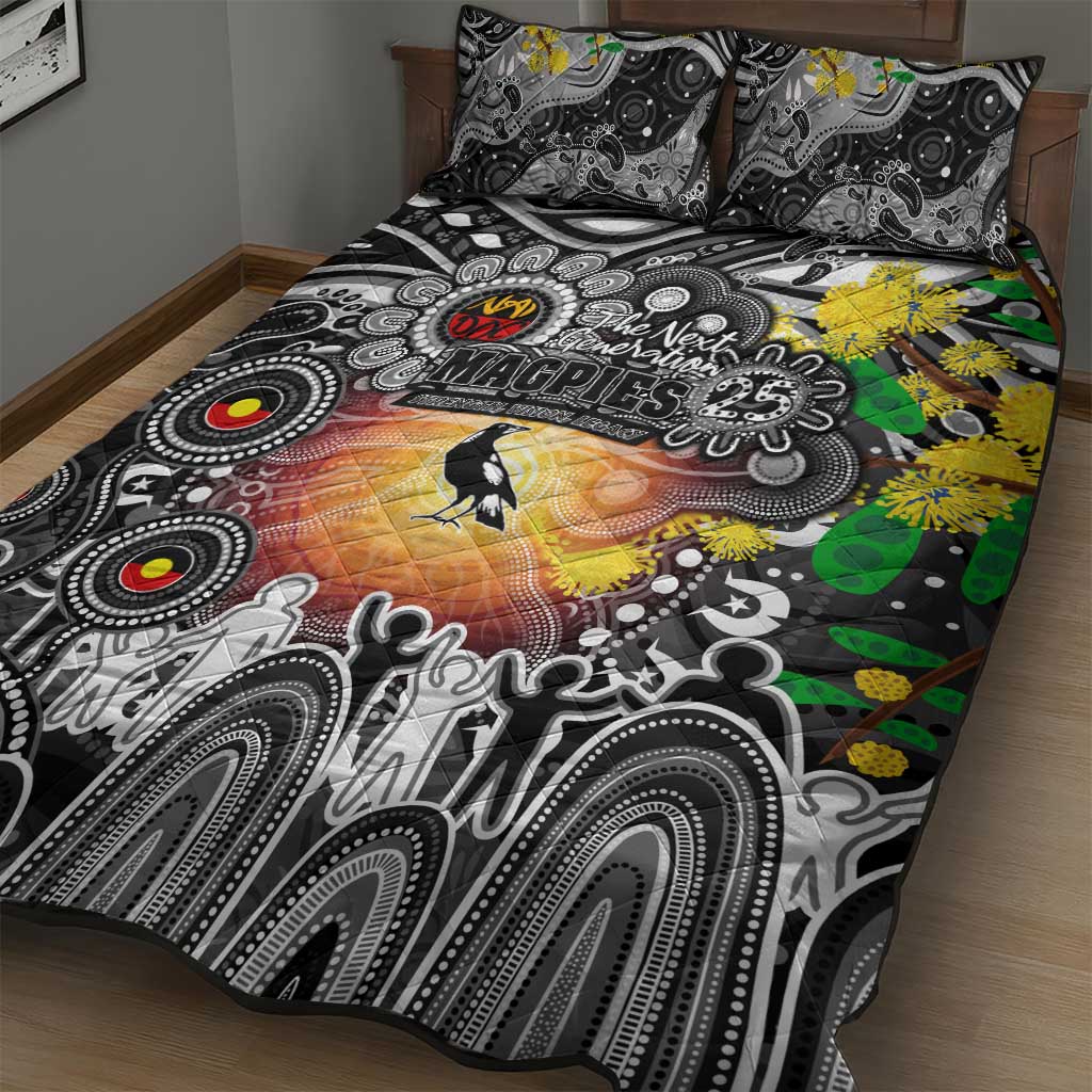 NAIDOC Week 2025 Magpies Football Quilt Bed Set Aboriginal Dot Painting