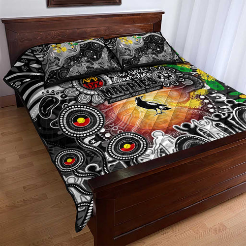 NAIDOC Week 2025 Magpies Football Quilt Bed Set Aboriginal Dot Painting