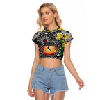 Personalised NAIDOC Week 2025 Magpies Football Raglan Cropped T Shirt Aboriginal Dot Painting
