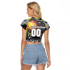 Personalised NAIDOC Week 2025 Magpies Football Raglan Cropped T Shirt Aboriginal Dot Painting