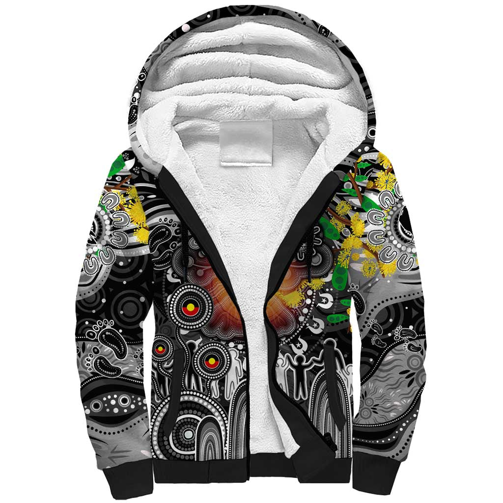 Personalised NAIDOC Week 2025 Magpies Football Sherpa Hoodie Aboriginal Dot Painting