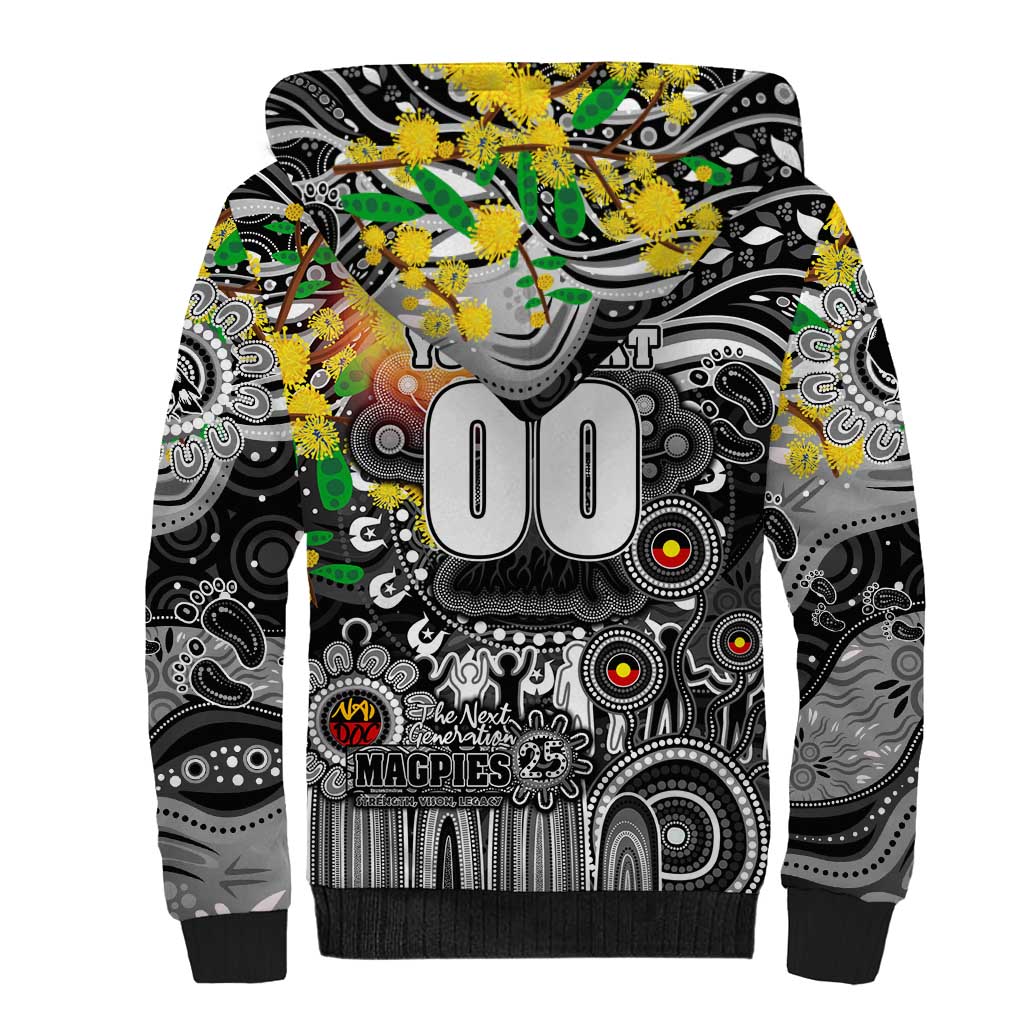 Personalised NAIDOC Week 2025 Magpies Football Sherpa Hoodie Aboriginal Dot Painting