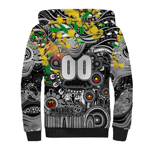 Personalised NAIDOC Week 2025 Magpies Football Sherpa Hoodie Aboriginal Dot Painting