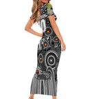 Personalised NAIDOC Week 2025 Magpies Football Short Sleeve Bodycon Dress Aboriginal Dot Painting