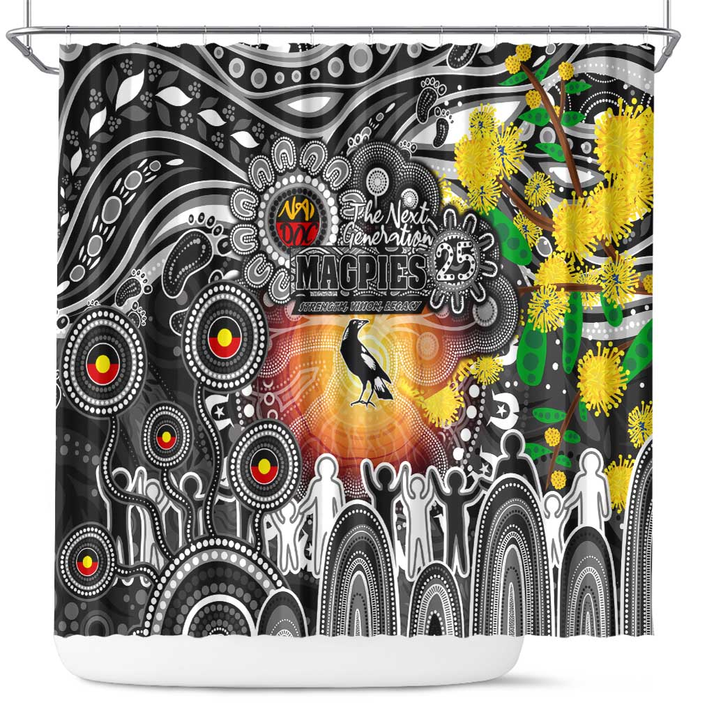 NAIDOC Week 2025 Magpies Football Shower Curtain Aboriginal Dot Painting