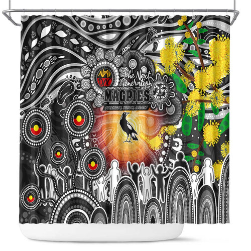 NAIDOC Week 2025 Magpies Football Shower Curtain Aboriginal Dot Painting