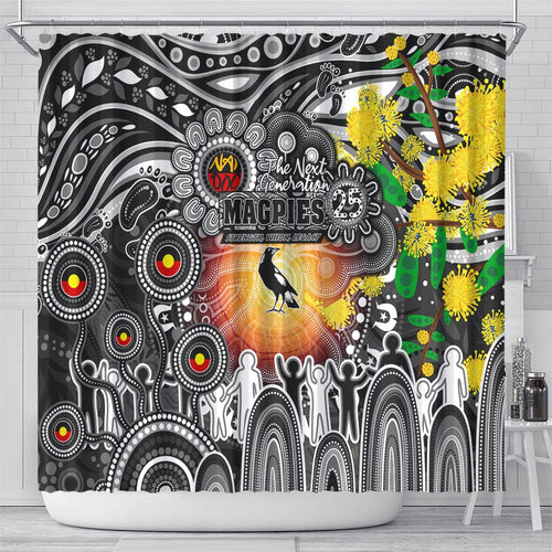 NAIDOC Week 2025 Magpies Football Shower Curtain Aboriginal Dot Painting