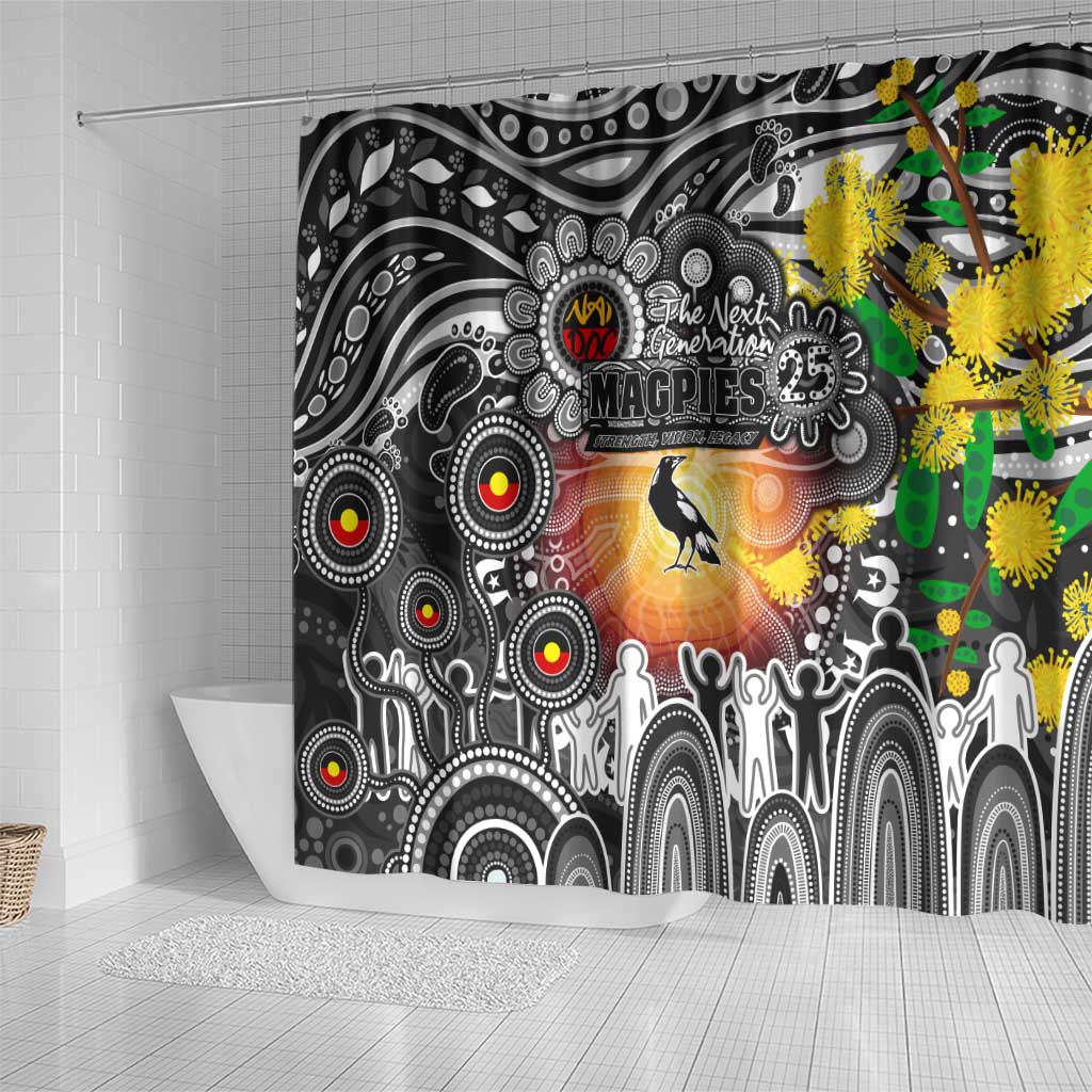NAIDOC Week 2025 Magpies Football Shower Curtain Aboriginal Dot Painting