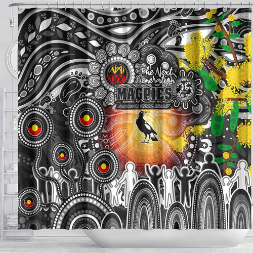 NAIDOC Week 2025 Magpies Football Shower Curtain Aboriginal Dot Painting