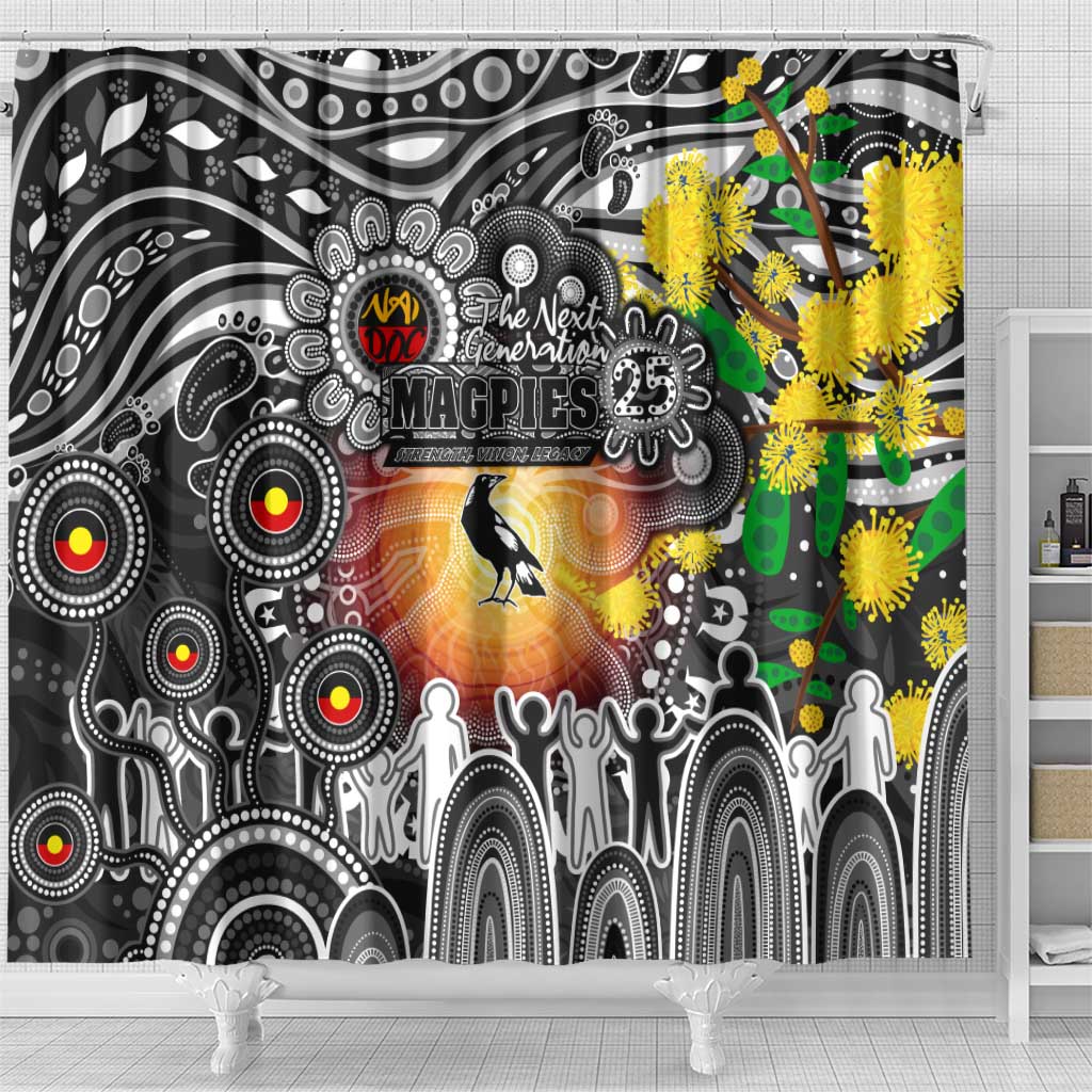 NAIDOC Week 2025 Magpies Football Shower Curtain Aboriginal Dot Painting