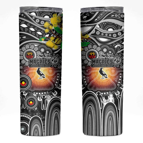 NAIDOC Week 2025 Magpies Football Skinny Tumbler Aboriginal Dot Painting