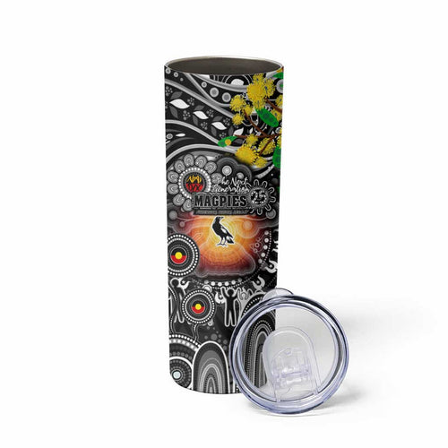 NAIDOC Week 2025 Magpies Football Skinny Tumbler Aboriginal Dot Painting