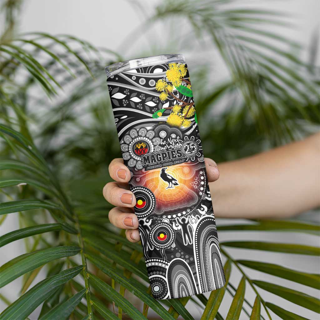 NAIDOC Week 2025 Magpies Football Skinny Tumbler Aboriginal Dot Painting