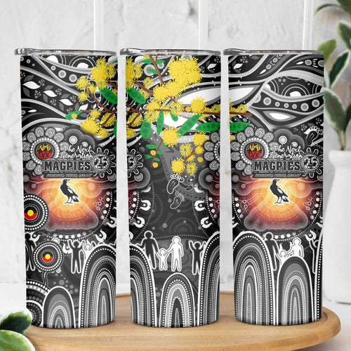 NAIDOC Week 2025 Magpies Football Skinny Tumbler Aboriginal Dot Painting