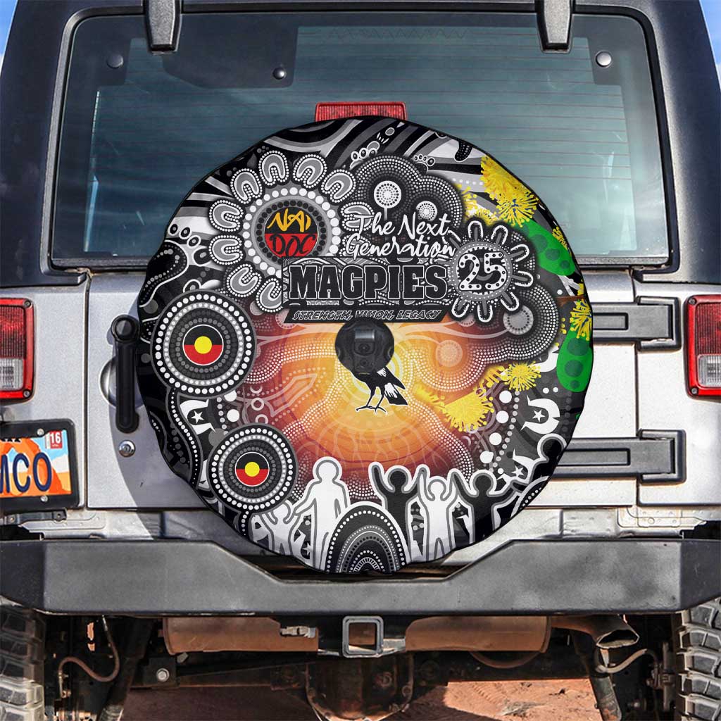 NAIDOC Week 2025 Magpies Football Spare Tire Cover Aboriginal Dot Painting