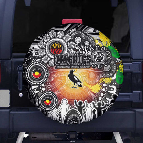 NAIDOC Week 2025 Magpies Football Spare Tire Cover Aboriginal Dot Painting