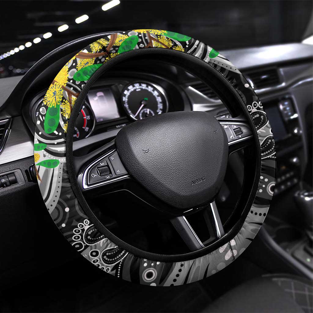 NAIDOC Week 2025 Magpies Football Steering Wheel Cover Aboriginal Dot Painting