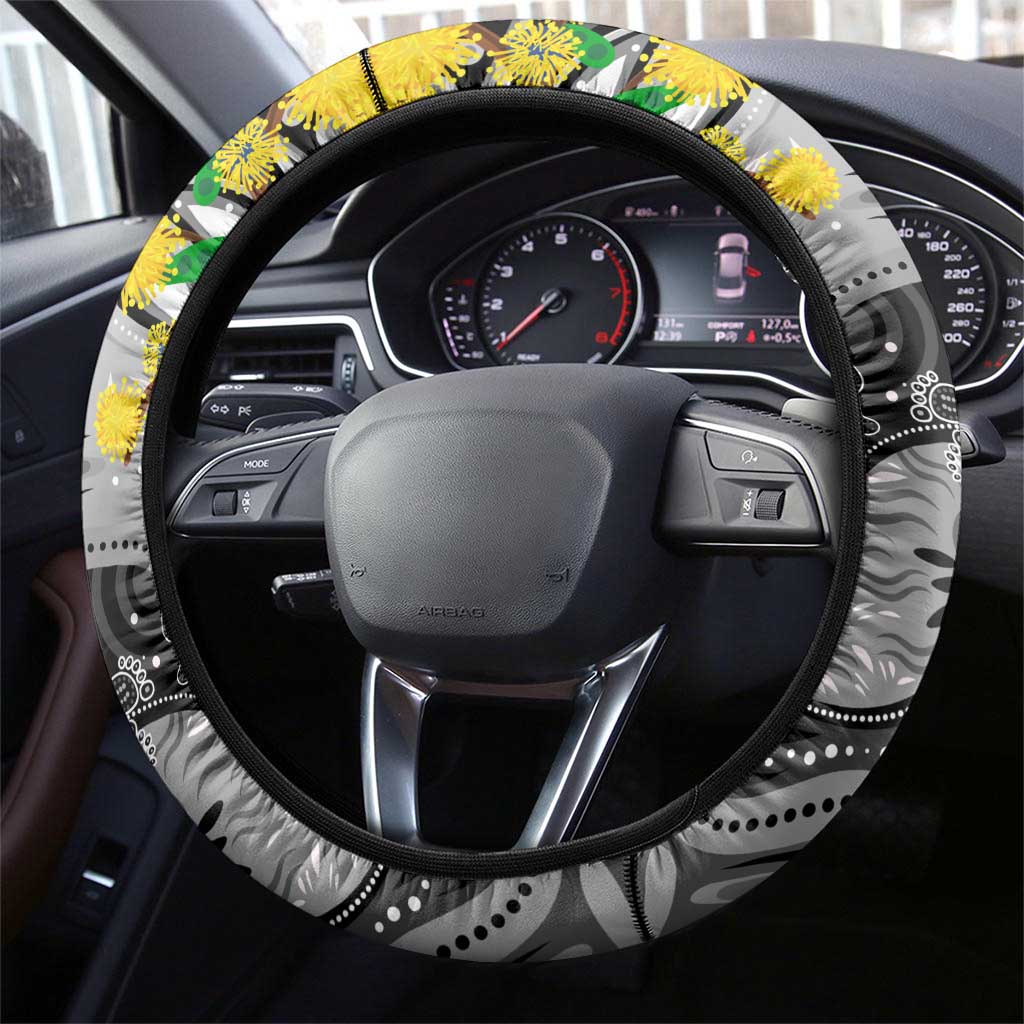 NAIDOC Week 2025 Magpies Football Steering Wheel Cover Aboriginal Dot Painting