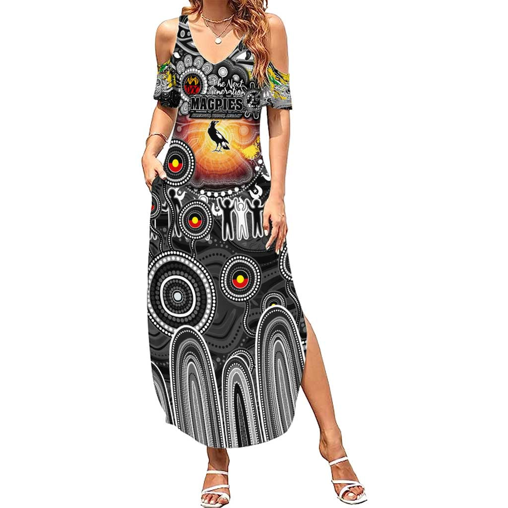 Personalised NAIDOC Week 2025 Magpies Football Summer Maxi Dress Aboriginal Dot Painting