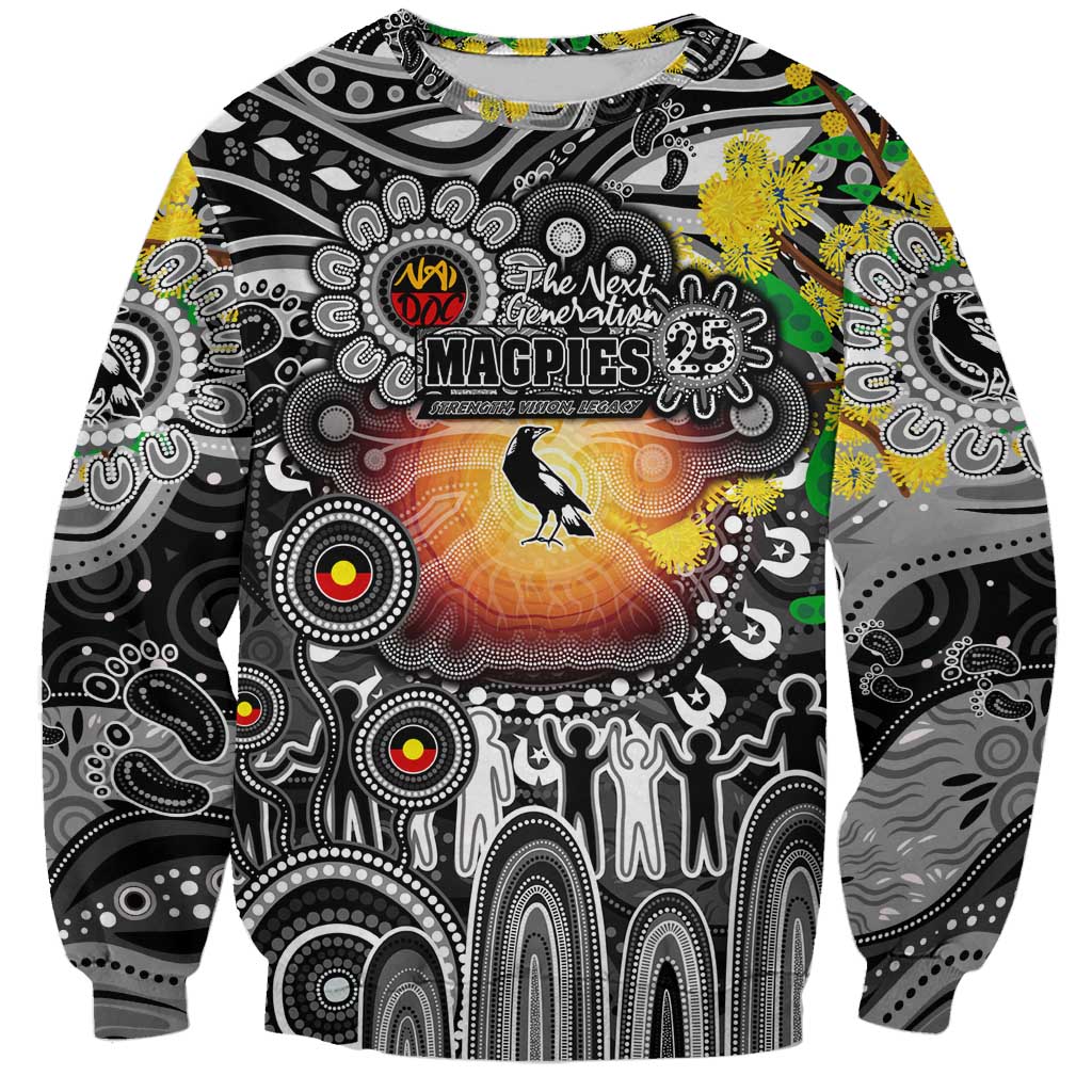 Personalised NAIDOC Week 2025 Magpies Football Sweatshirt Aboriginal Dot Painting
