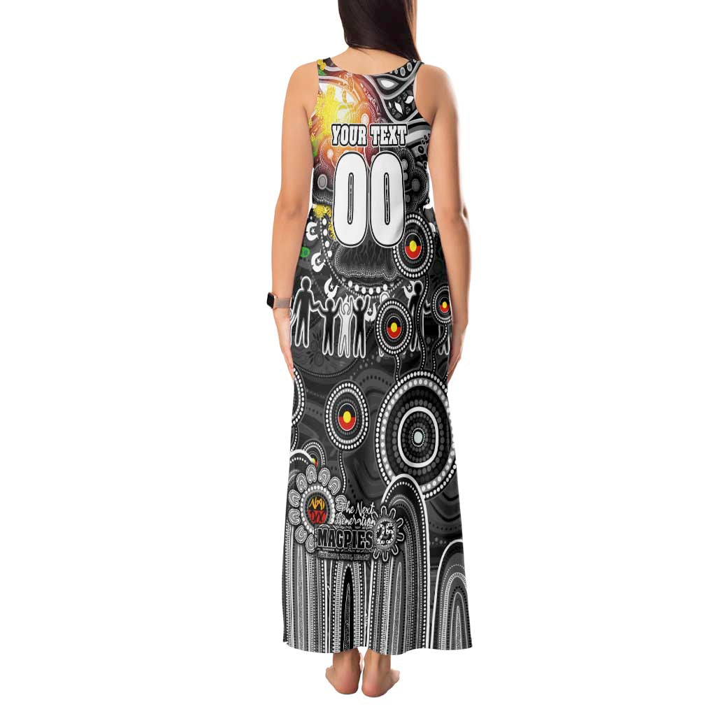 Personalised NAIDOC Week 2025 Magpies Football Tank Maxi Dress Aboriginal Dot Painting
