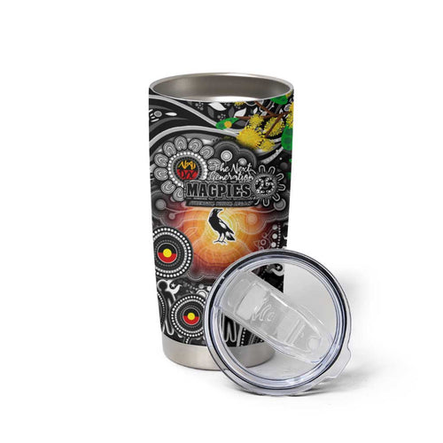 NAIDOC Week 2025 Magpies Football Tumbler Cup Aboriginal Dot Painting