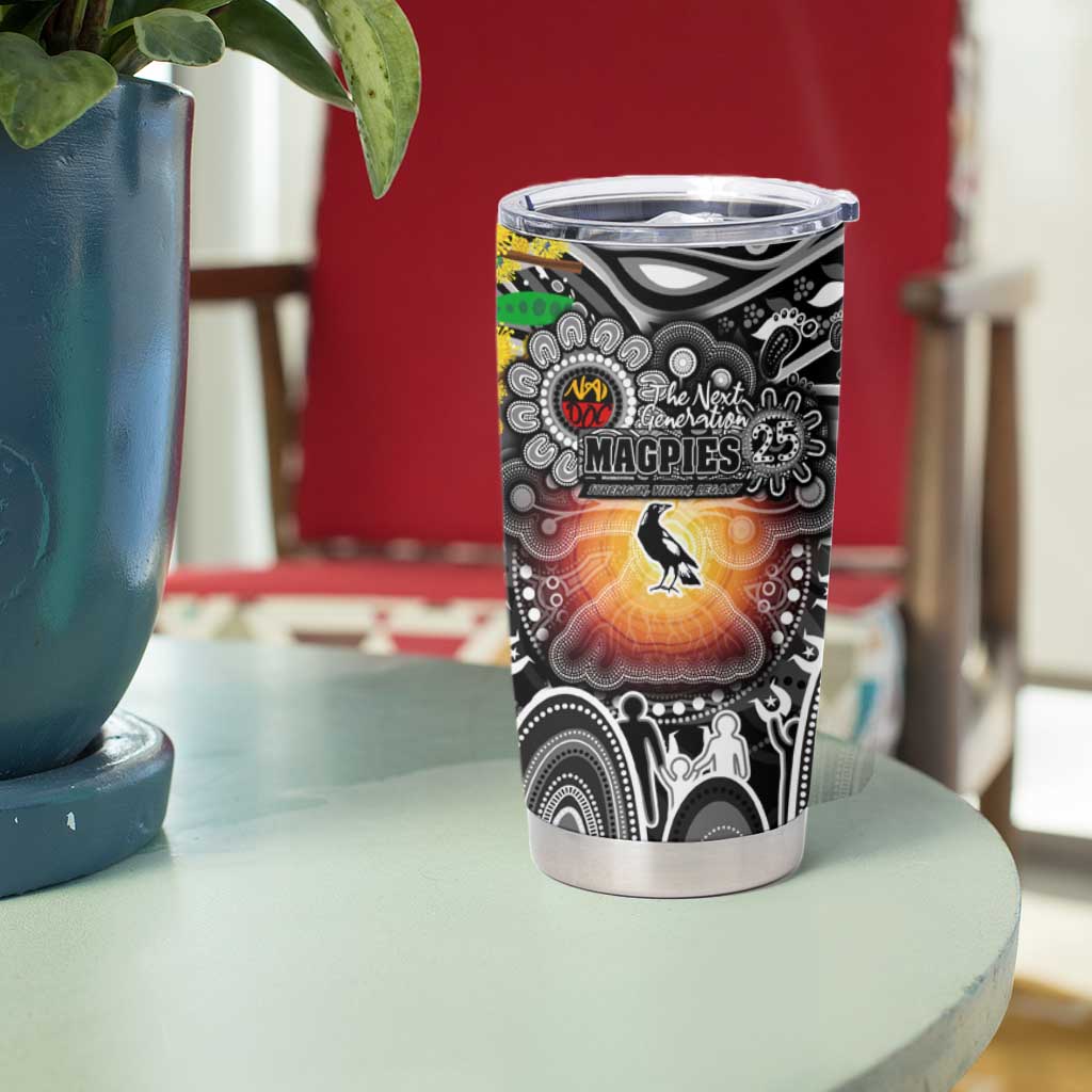 NAIDOC Week 2025 Magpies Football Tumbler Cup Aboriginal Dot Painting