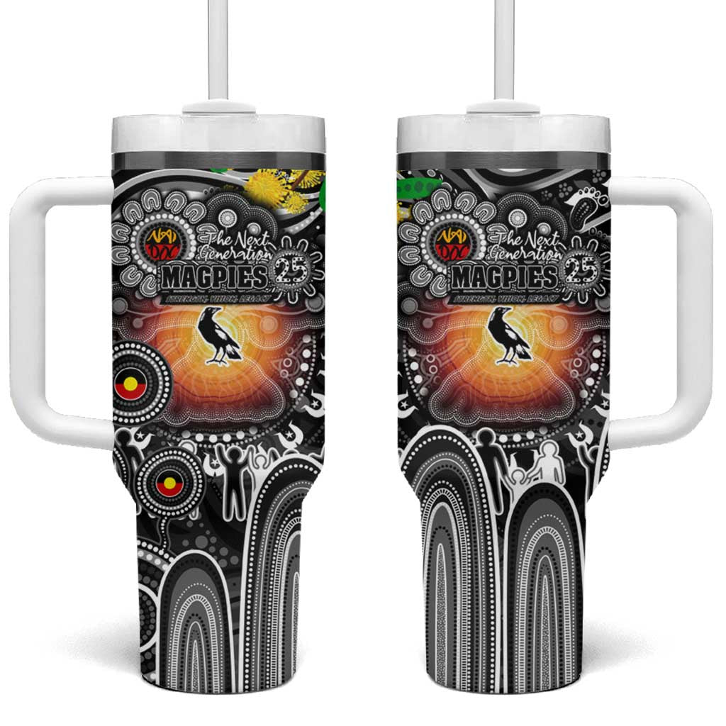 NAIDOC Week 2025 Magpies Football Tumbler With Handle Aboriginal Dot Painting