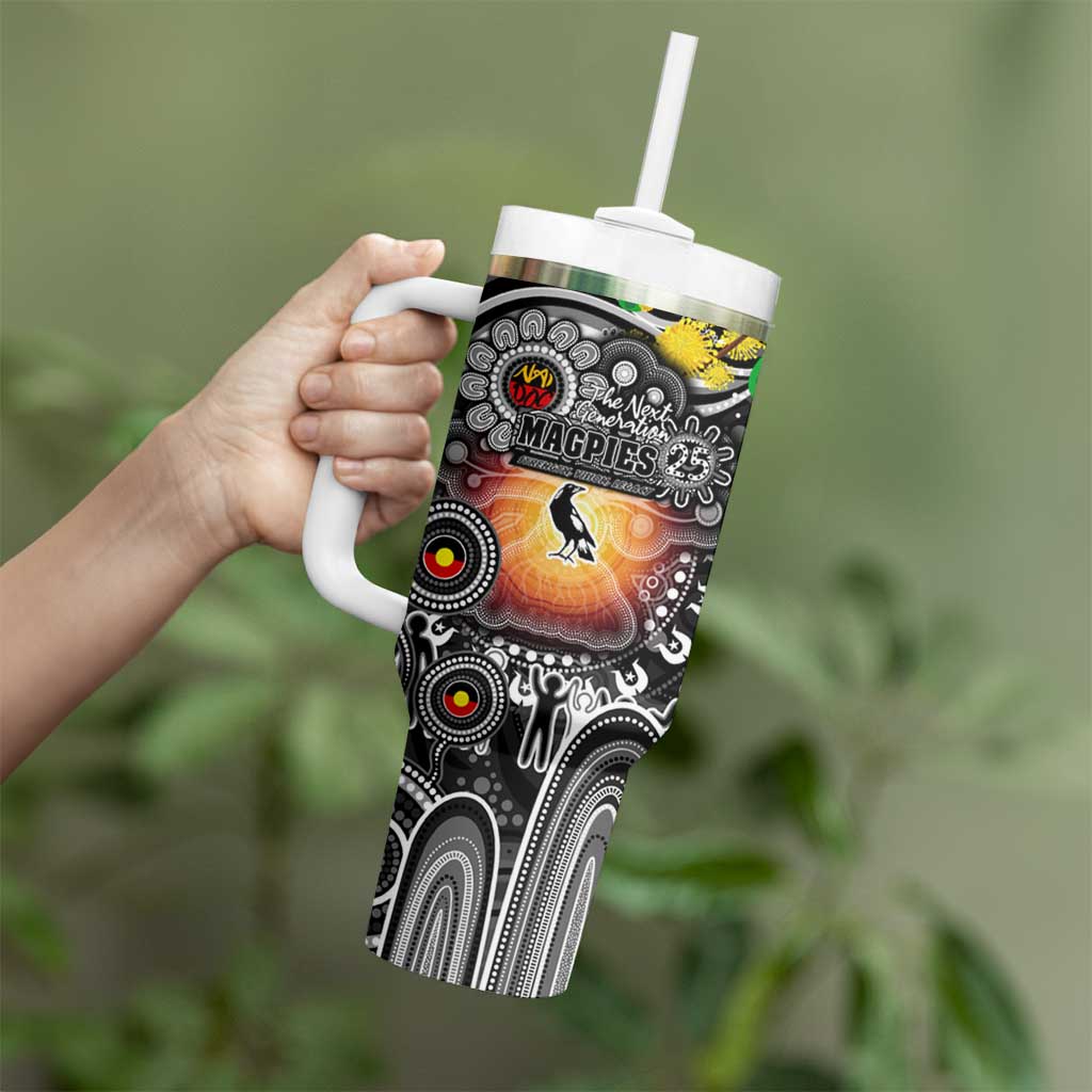 NAIDOC Week 2025 Magpies Football Tumbler With Handle Aboriginal Dot Painting