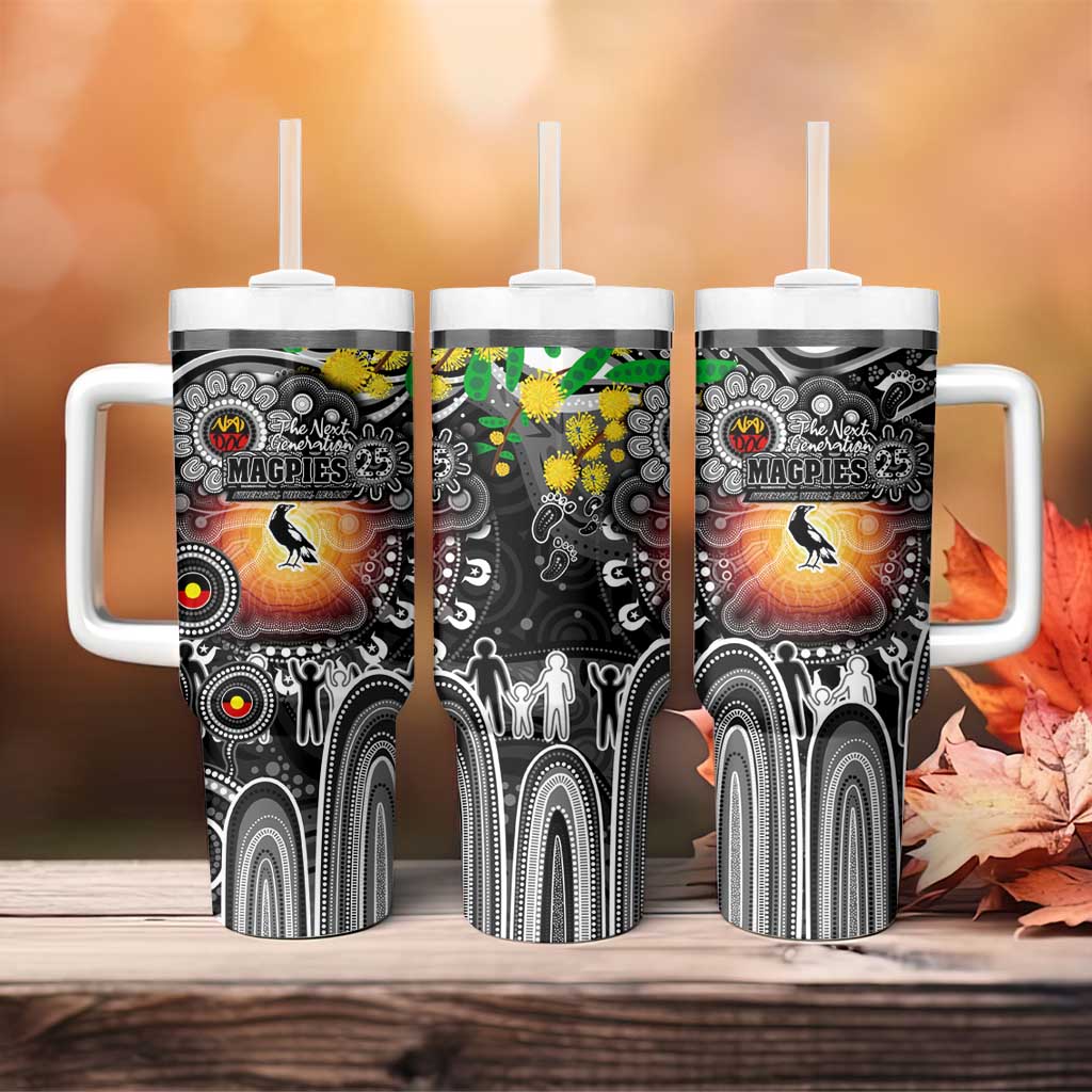 NAIDOC Week 2025 Magpies Football Tumbler With Handle Aboriginal Dot Painting