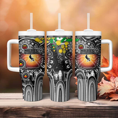 NAIDOC Week 2025 Magpies Football Tumbler With Handle Aboriginal Dot Painting