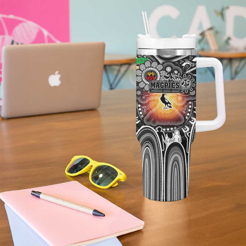 NAIDOC Week 2025 Magpies Football Tumbler With Handle Aboriginal Dot Painting