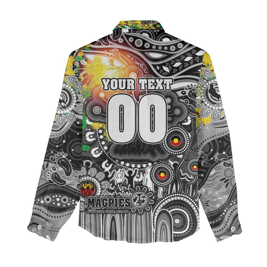 Personalised NAIDOC Week 2025 Magpies Football Women Casual Shirt Aboriginal Dot Painting