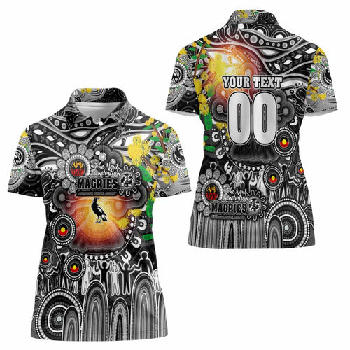 Personalised NAIDOC Week 2025 Magpies Football Women Polo Shirt Aboriginal Dot Painting