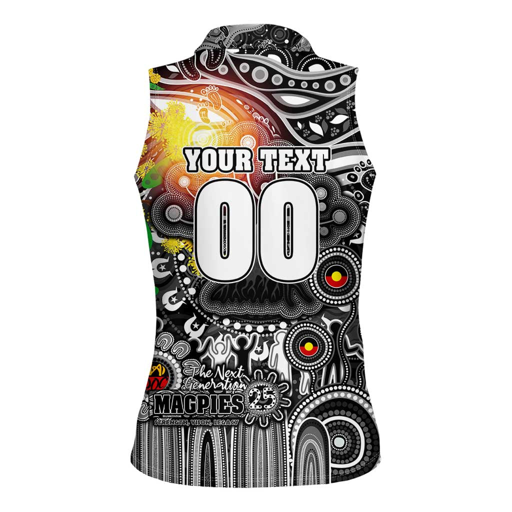 Personalised NAIDOC Week 2025 Magpies Football Women Sleeveless Polo Shirt Aboriginal Dot Painting