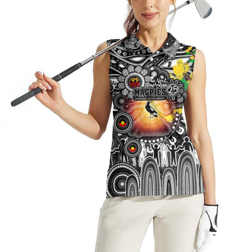 Personalised NAIDOC Week 2025 Magpies Football Women Sleeveless Polo Shirt Aboriginal Dot Painting