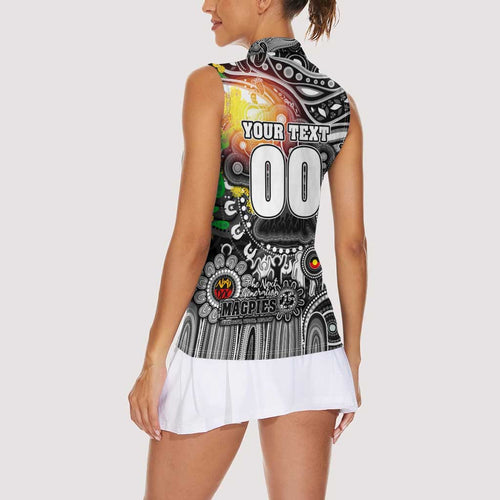 Personalised NAIDOC Week 2025 Magpies Football Women Sleeveless Polo Shirt Aboriginal Dot Painting