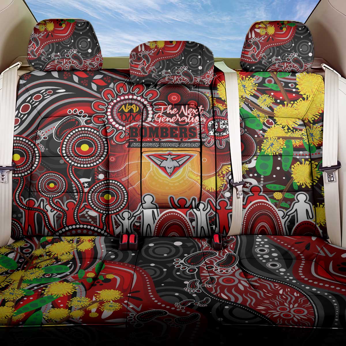 NAIDOC Week 2025 Bombers Football Back Car Seat Cover Aboriginal Dot Painting