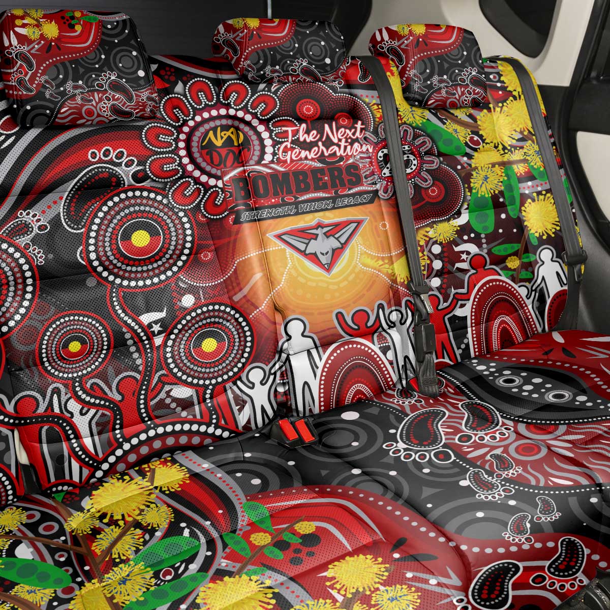 NAIDOC Week 2025 Bombers Football Back Car Seat Cover Aboriginal Dot Painting