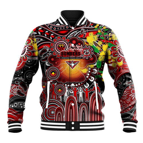 Personalised NAIDOC Week 2025 Bombers Football Baseball Jacket Aboriginal Dot Painting